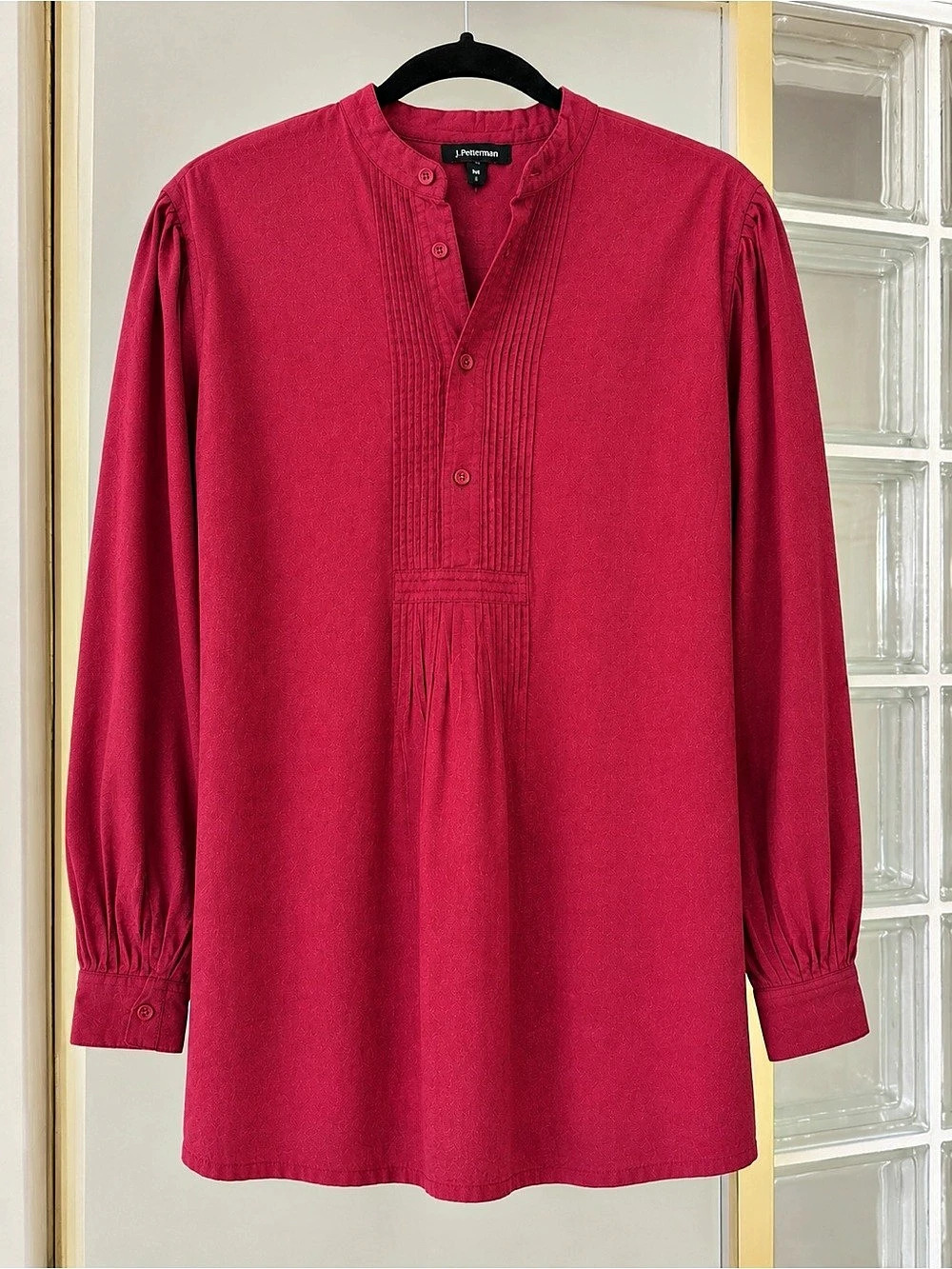 NWOT J. Peterman Cotton Popover Tunic in Dark Red Women's size Small Long Sleeve